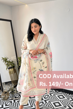 White Cotton Taby Silk printed kurta set Best for Summers