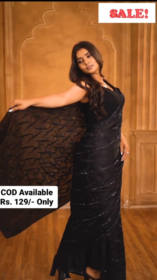 Women's Trendy Black Georgette Sequin Embroidered Work Party Wear Saree With Blouse