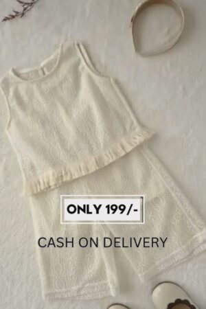 Ivory White Embroidered Cotton Lace Co-ord Set for Girls | Summer Festive Wear | Sleeveless Top & Shorts Set