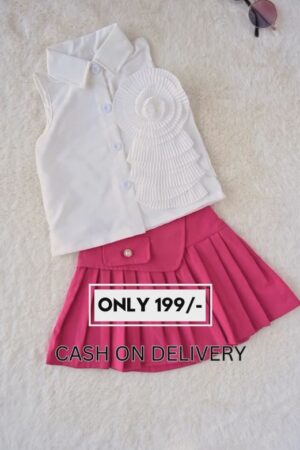 Elegant White Pleated Top & Pink Skirt Set for Girls | Designer Western Wear for Kids | Birthday Party Dress