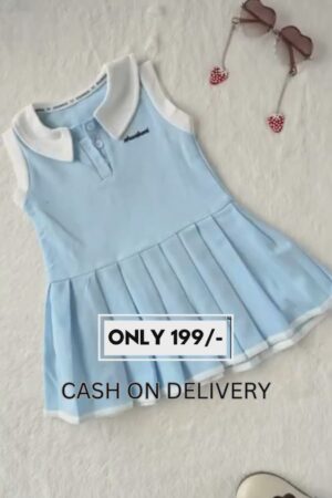 Baby Blue Cotton A-Line Pleated Frock Dress with White Peter Pan Collar | Casual Summer Wear for Girls | Trending Korean Style Dress for Kids